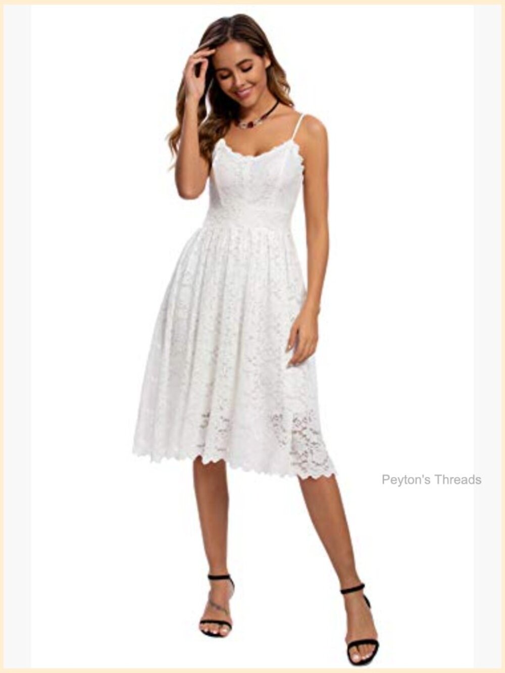 Lace Floral Spaghetti Strap V Neck Sexy Cocktail Party Swing Dress - Picture 7 of 7